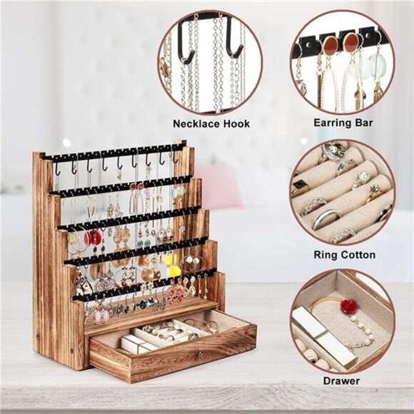 Earring Organizer, 5 Layer Earring Holder Organizer with Necklace Holder - Picture 5 of 7
